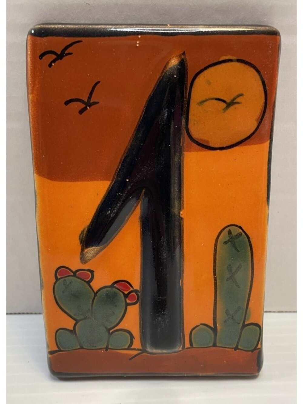 Mexican Talavera Desert Tile Address House Number One 1 Hand Made Painted - NEW